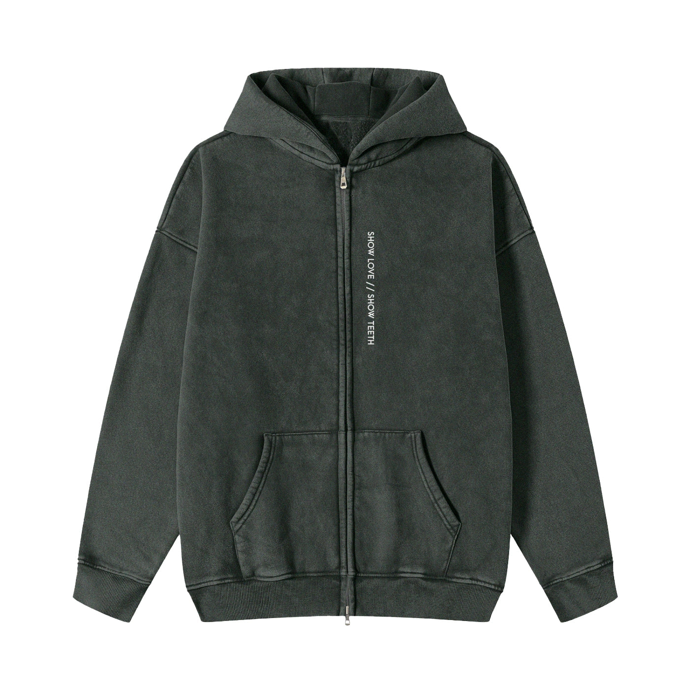 ZIP-THROUGH FLEECE HOODIE STONE WASHED - Eva