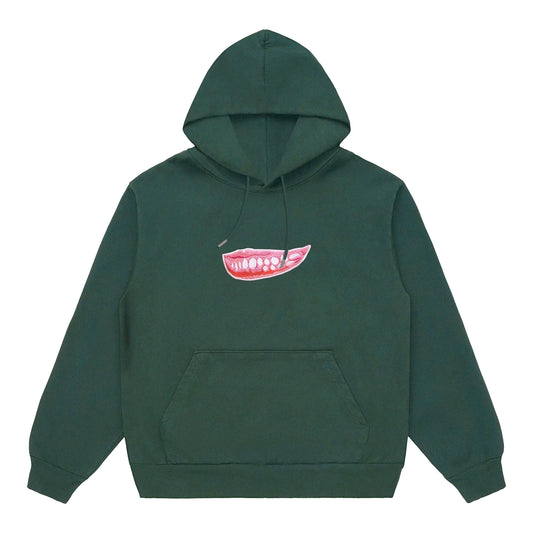 EMBROIDERED TEETH HOODIE GREEN