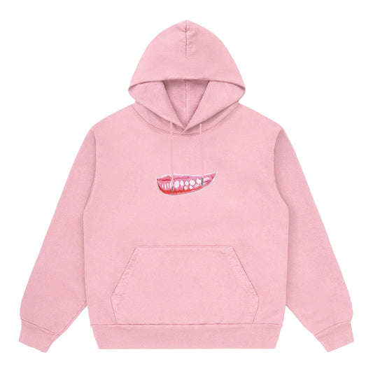 EMBROIDERED TEETH HOODIE PINK