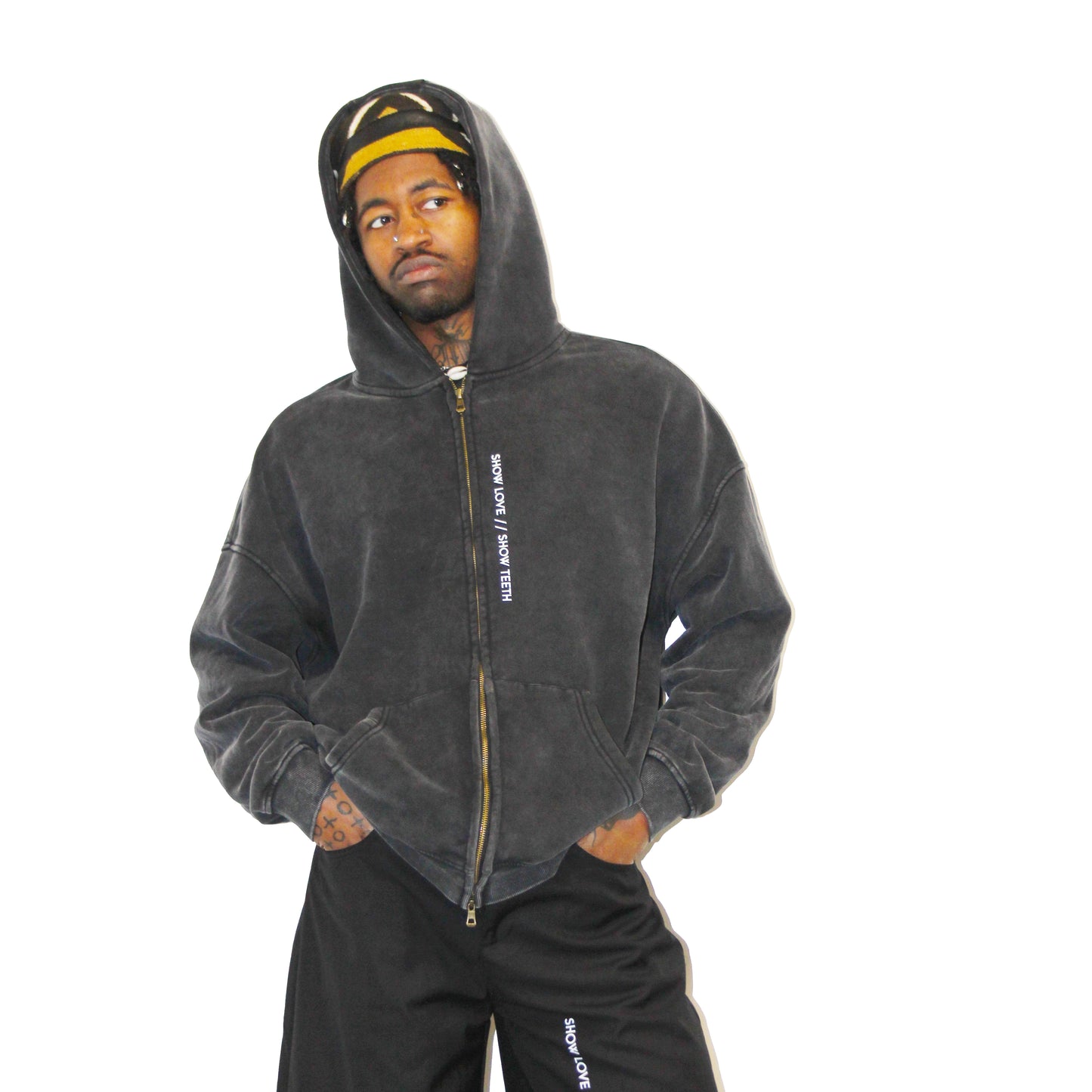 ZIP-THROUGH FLEECE HOODIE STONE WASHED - Eva