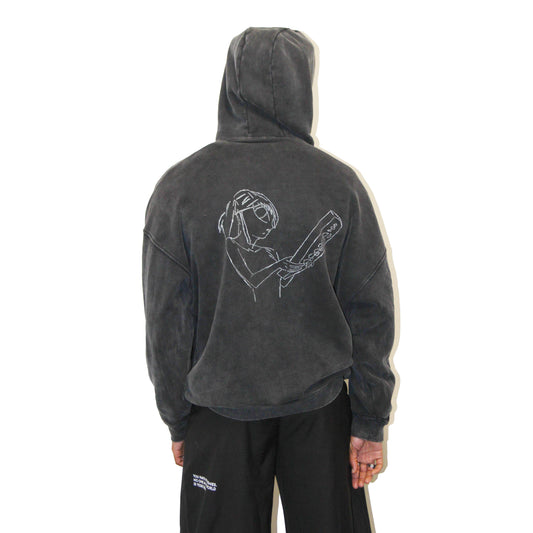 ZIP-THROUGH FLEECE HOODIE STONE WASHED - PEARL