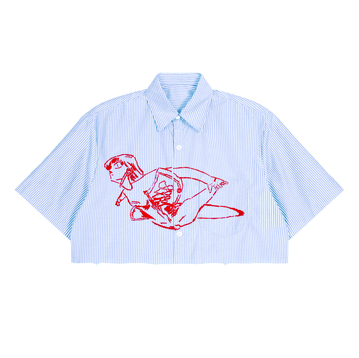 EVA SKYFALL CROP STRIPE BOXY SHIRT BLUE